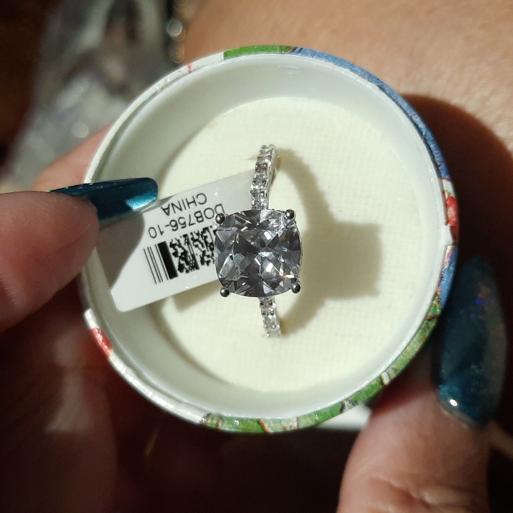 GENUINE LARGE PRINCESS BELLA LUCE STERLING SILVER ETERNITY ENGAGEMENT RING 10